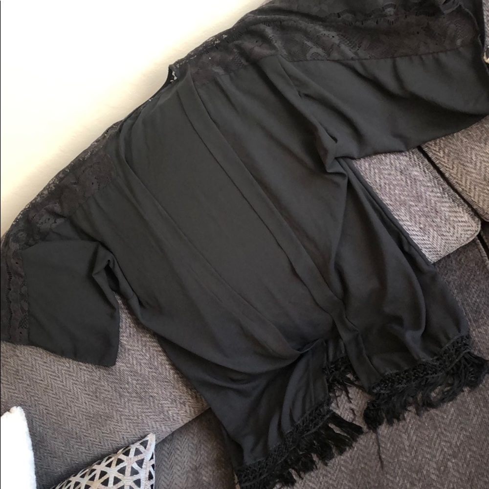 Black kimono with fringe bottom